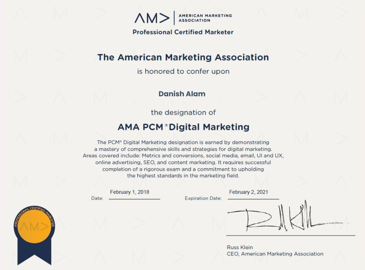 American Marketing Association Cirtificate